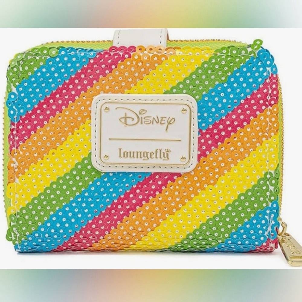 New Disney Loungefly Rainbow Sequin Wallet. Cute details, 4x5.5” size